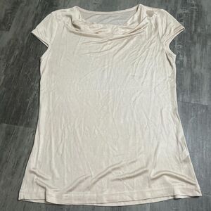 Cowlneck Cap Sleeve Satin Blouse Beige Size Medium